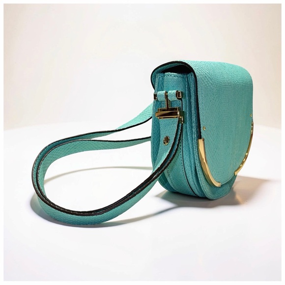 Stefano Orsi Firenze Turquoise Leather Saddle Crossbody Bag Gold Hardware Italy - Picture 7 of 15